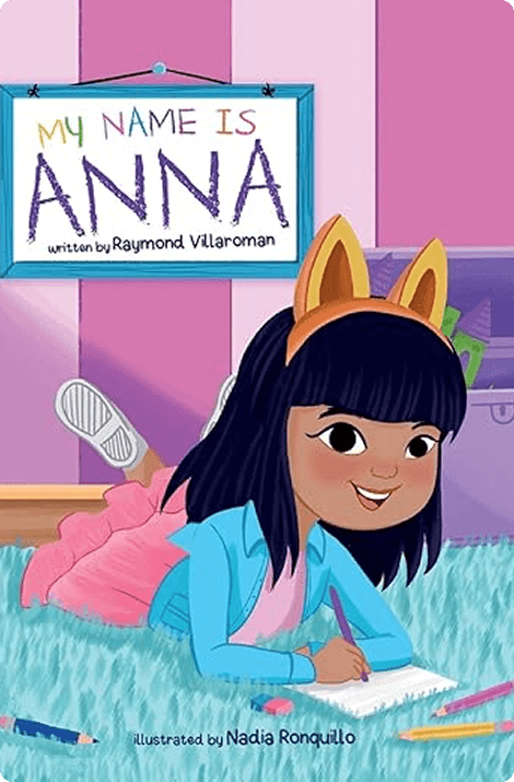 My Name is Anna book cover showing a young girl writing